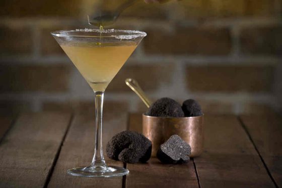 Truffletini - Pear juice, truffle infused vodka, truffle salt, truffle oil and chardonnay